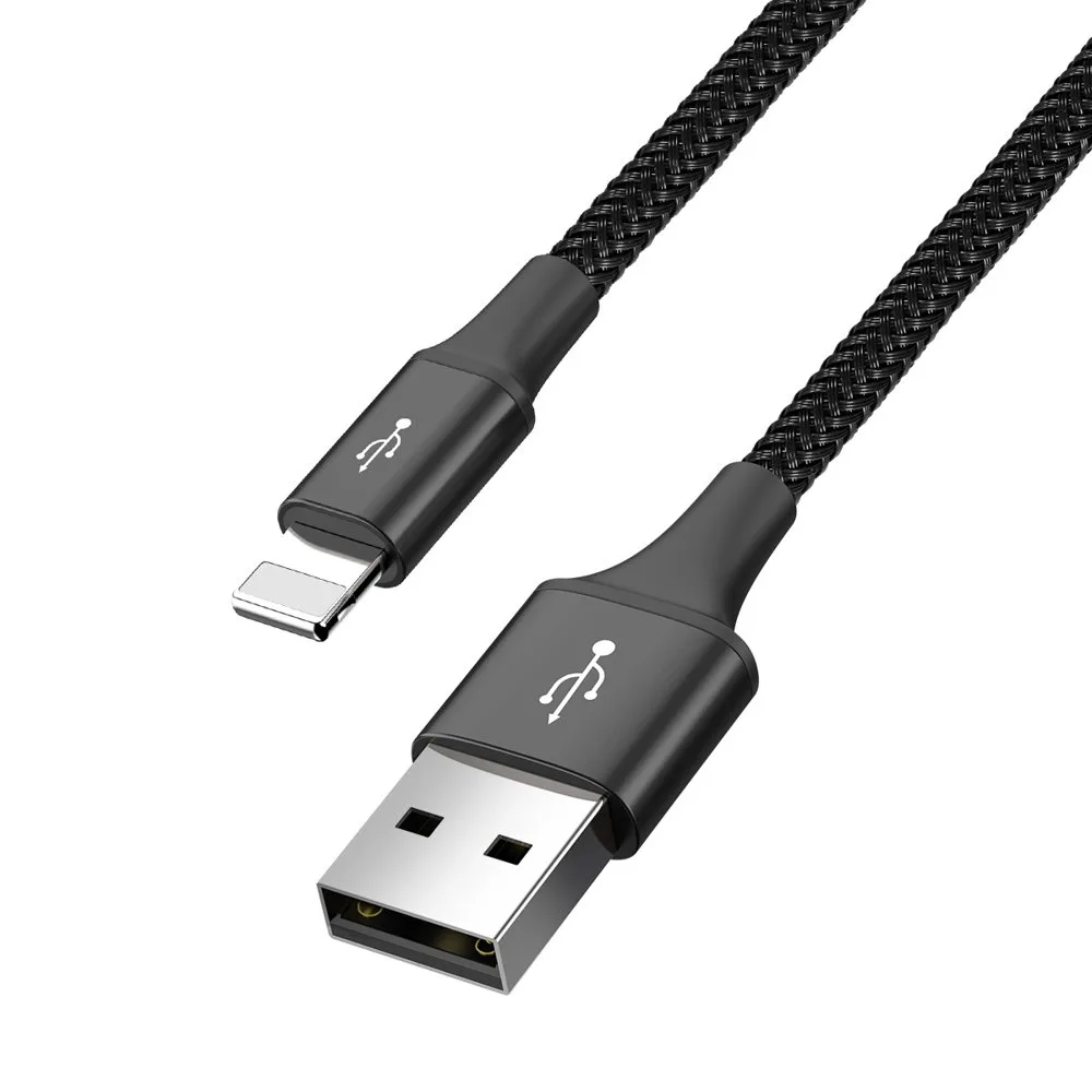 Kabel przewód USB 4w1 2 x Iphone Lightning USB-C microUSB w nylonowym oplocie 3.5A 1.2m czarny 2