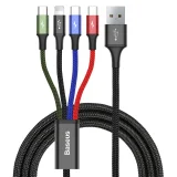 USB kábel 4 v 1 pre iPhone Lightning na 2 x USB-C a microUSB, opletený nylonom, 3,5 A, 1,2 m, čierny