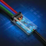 USB kábel 4 v 1 pre iPhone Lightning na 2 x USB-C a microUSB, opletený nylonom, 3,5 A, 1,2 m, čierny 10