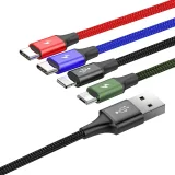 USB kábel 4 v 1 pre iPhone Lightning na 2 x USB-C a microUSB, opletený nylonom, 3,5 A, 1,2 m, čierny 4