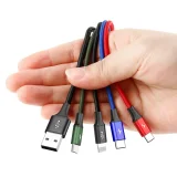 USB kábel 4 v 1 pre iPhone Lightning na 2 x USB-C a microUSB, opletený nylonom, 3,5 A, 1,2 m, čierny 5
