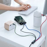 USB kábel 4 v 1 pre iPhone Lightning na 2 x USB-C a microUSB, opletený nylonom, 3,5 A, 1,2 m, čierny 6