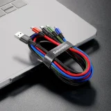 USB kábel 4 v 1 pre iPhone Lightning na 2 x USB-C a microUSB, opletený nylonom, 3,5 A, 1,2 m, čierny 7