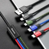 USB kábel 4 v 1 pre iPhone Lightning na 2 x USB-C a microUSB, opletený nylonom, 3,5 A, 1,2 m, čierny 8
