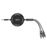 Retractable 3-in-1 USB MicroUSB iPhone Lightning USB-C Cable 3.5A 35cm 120cm Black 5