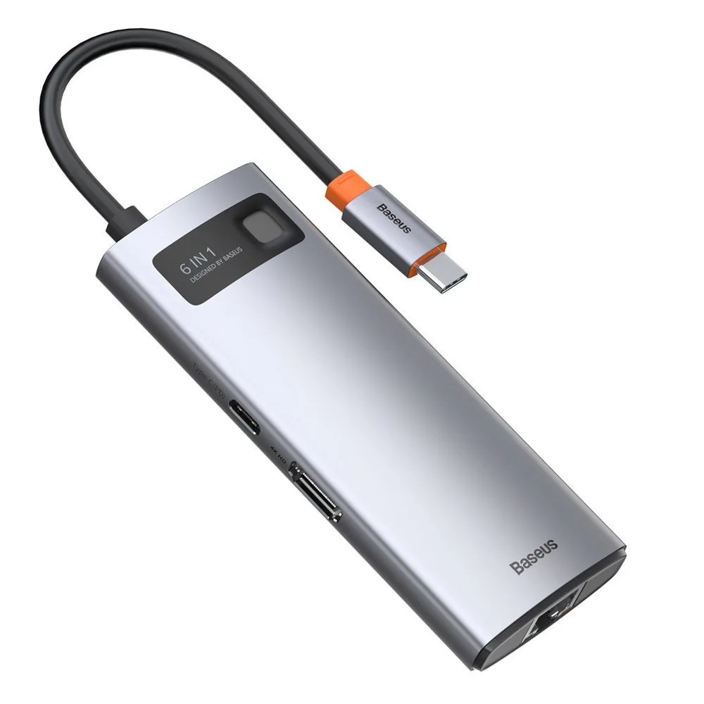 Multifunkčný rozbočovač USB-C PD HDMI 6 v 1 s 3x portmi USB 3.2 a RJ45 – sivý Multifunkčný rozbočovač USB-C PD HDMI 6 v 1 s 3x portmi USB 3.2 a RJ45 – sivý