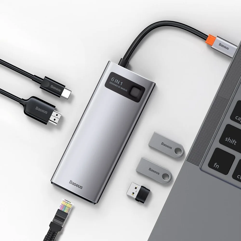 Multifunkčný rozbočovač USB-C PD HDMI 6 v 1 s 3x portmi USB 3.2 a RJ45 – sivý 10