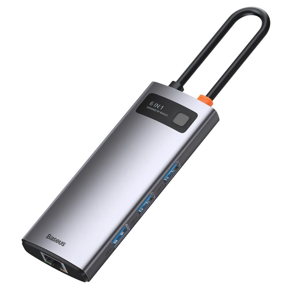 Multifunkčný rozbočovač USB-C PD HDMI 6 v 1 s 3x portmi USB 3.2 a RJ45 – sivý 4