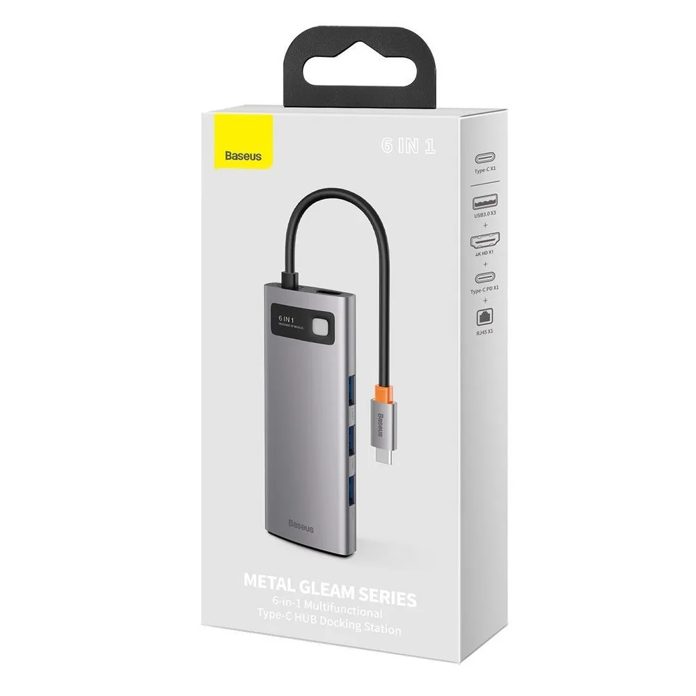 Multifunkčný rozbočovač USB-C PD HDMI 6 v 1 s 3x portmi USB 3.2 a RJ45 – sivý 5