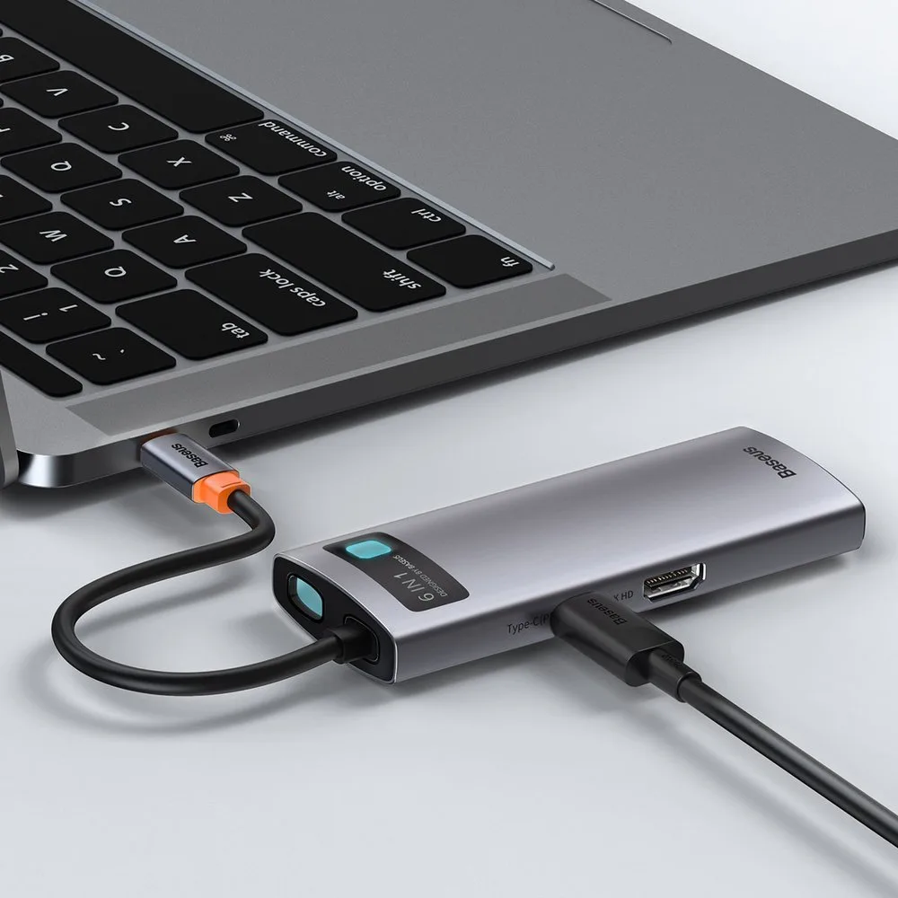 Multifunkčný rozbočovač USB-C PD HDMI 6 v 1 s 3x portmi USB 3.2 a RJ45 – sivý 9