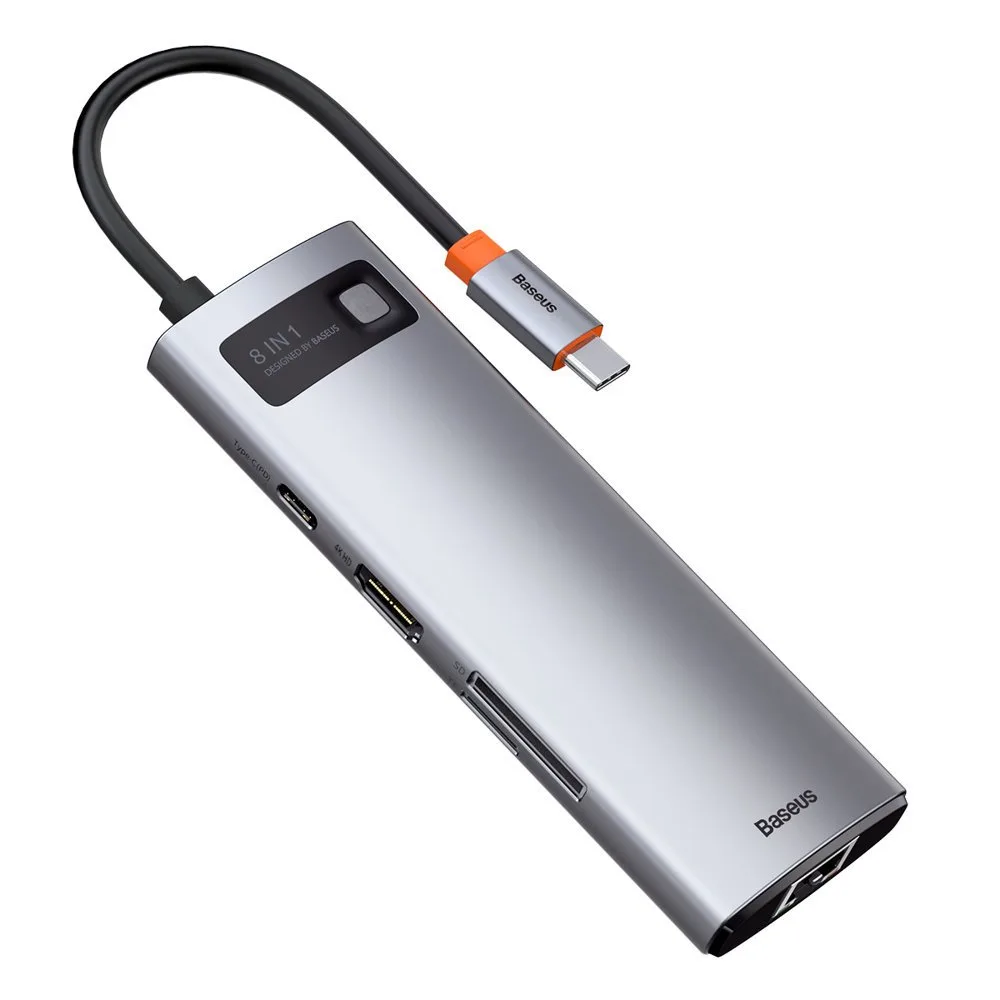 8-in-1-Multifunktions-Hub: USB, USB-C PD 100 W, HDMI, SD- und microSD-Kartenleser, 3x USB 3.2, RJ45, Grau