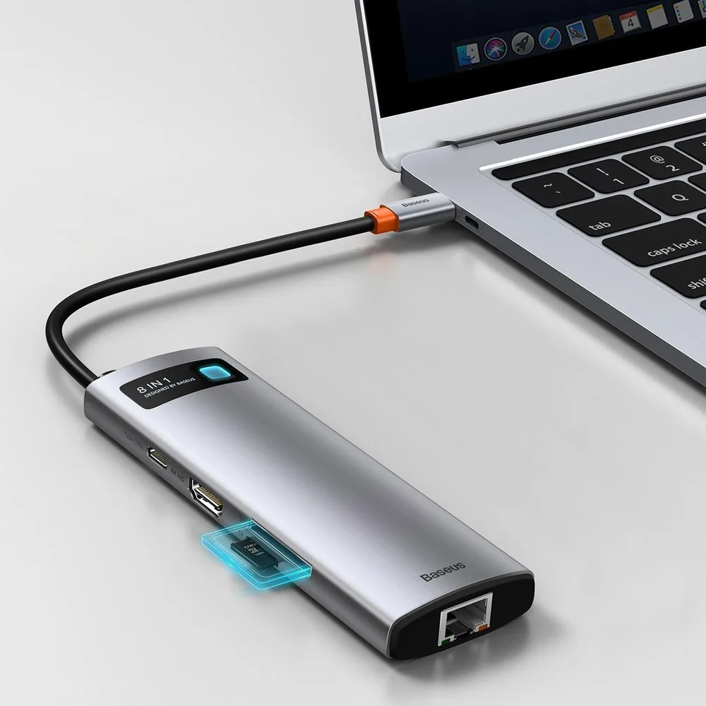 8-in-1-Multifunktions-Hub: USB, USB-C PD 100 W, HDMI, SD- und microSD-Kartenleser, 3x USB 3.2, RJ45, Grau 10