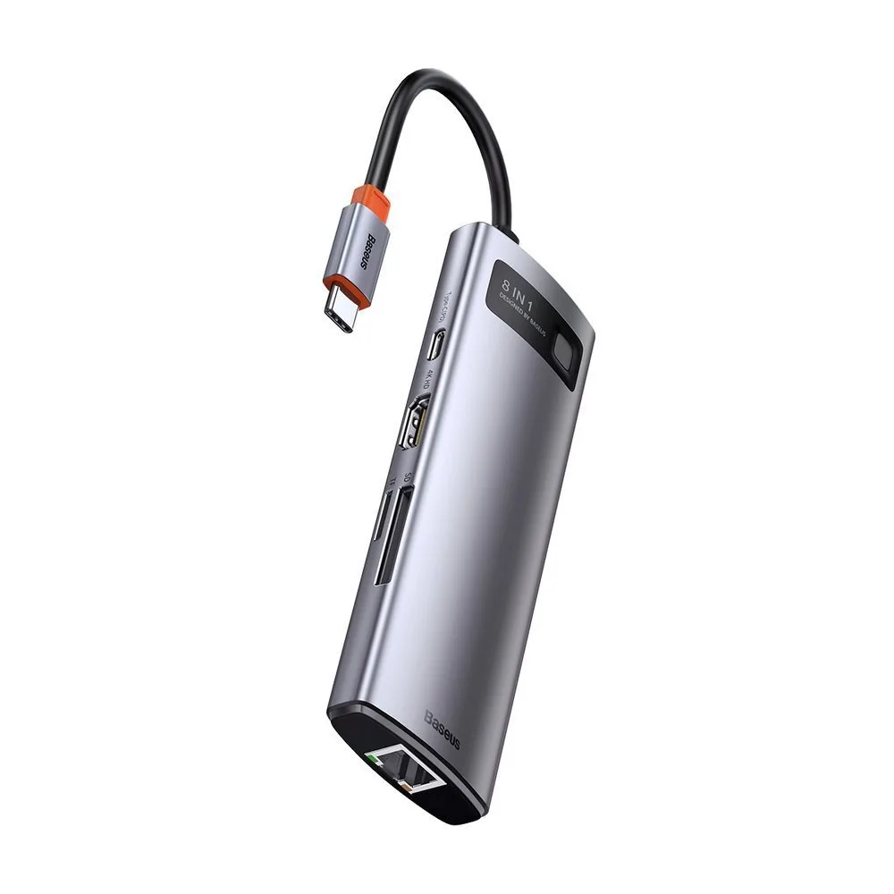 8-in-1-Multifunktions-Hub: USB, USB-C PD 100 W, HDMI, SD- und microSD-Kartenleser, 3x USB 3.2, RJ45, Grau 8