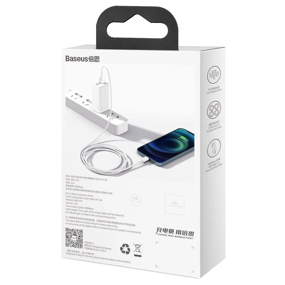 Superior kabel przewód USB Iphone Lightning 2.4A 1m Biały 6