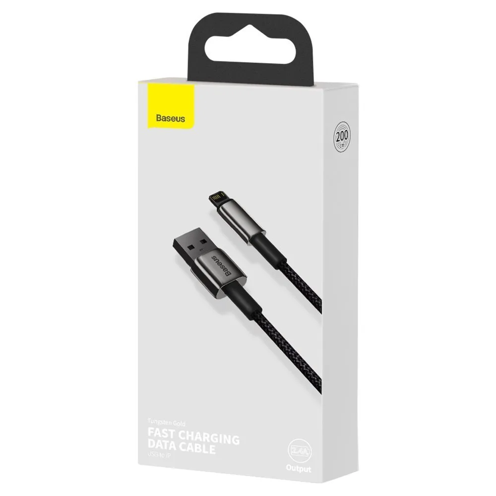 Mocny przewód kabel w oplocie USB Iphone Lightning 2.4 A 2 m czarny 5