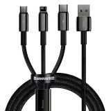 3 az 1-ben USB-C – iPhone Lightning – microUSB kábel, 3,5 A, 1,5 m, fekete
