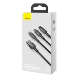 3 az 1-ben USB-C – iPhone Lightning – microUSB kábel, 3,5 A, 1,5 m, fekete 5