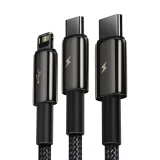 3 az 1-ben USB-C – iPhone Lightning – microUSB kábel, 3,5 A, 1,5 m, fekete 7