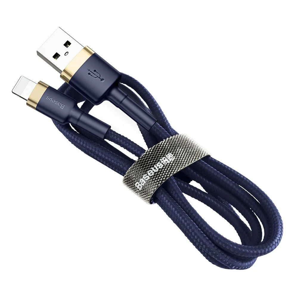Tartós nylon USB-kábel iPhone Lightninghez, QC3.0, 1,5 A, 2 m, kék