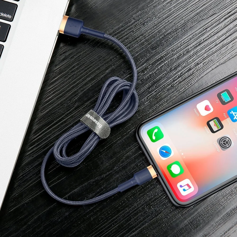 Tartós nylon USB-kábel iPhone Lightninghez, QC3.0, 1,5 A, 2 m, kék 10