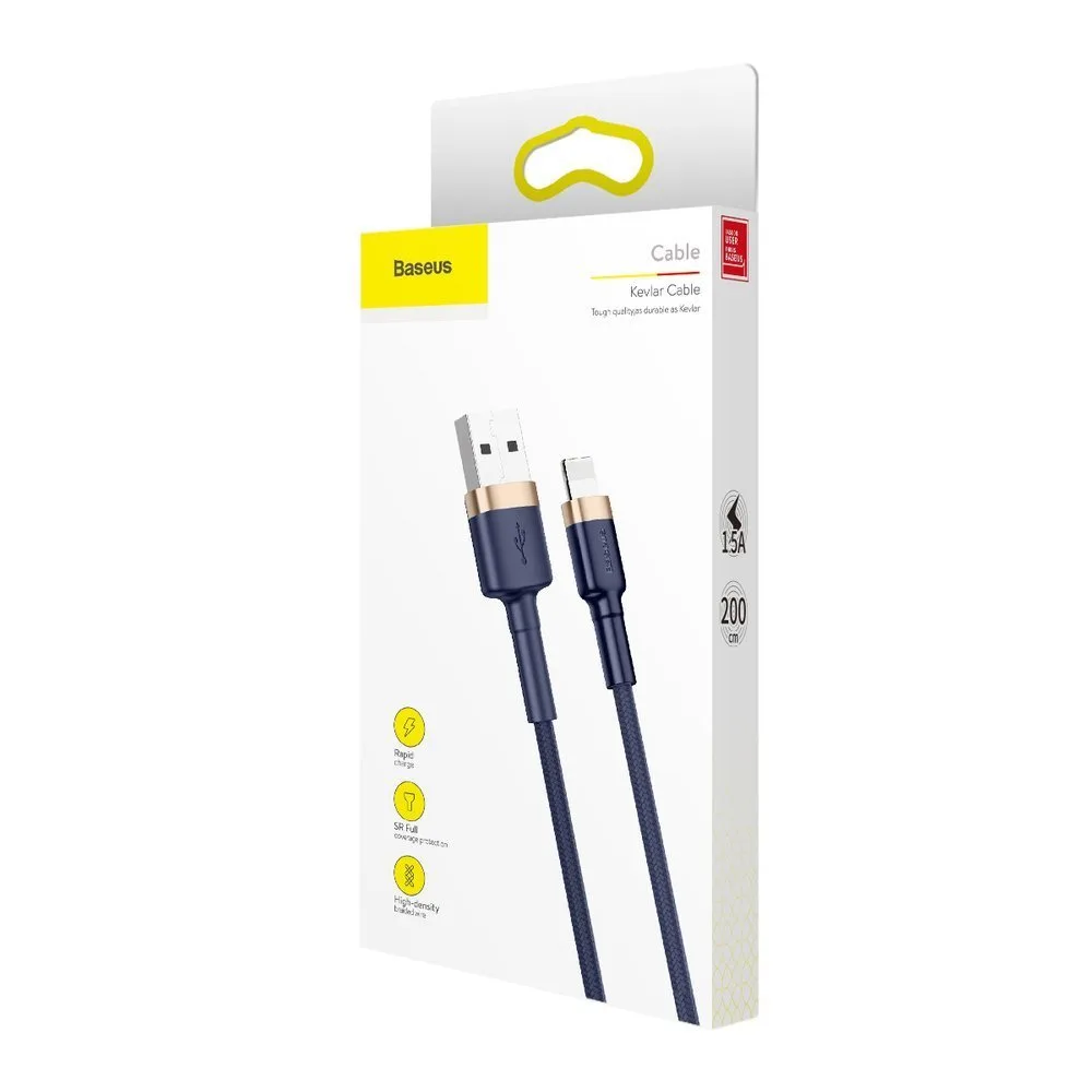Tartós nylon USB-kábel iPhone Lightninghez, QC3.0, 1,5 A, 2 m, kék 6