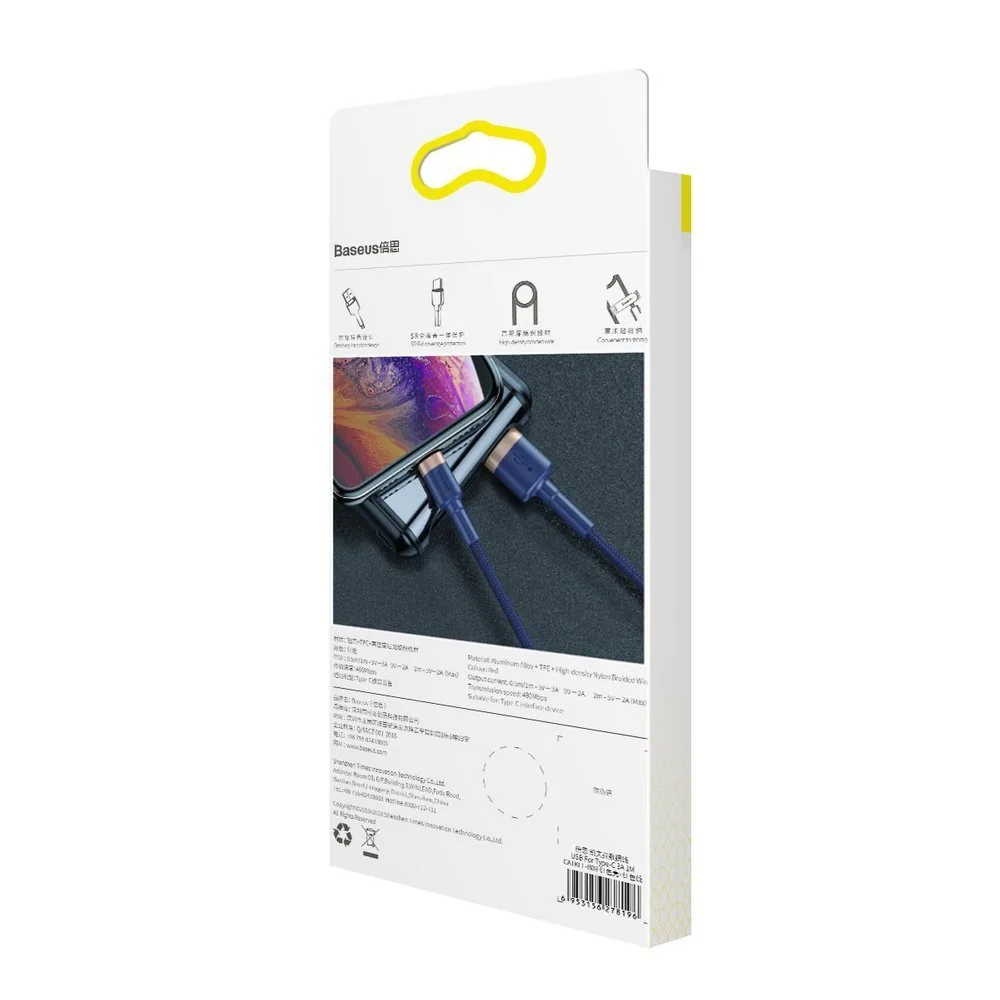Tartós nylon USB-kábel iPhone Lightninghez, QC3.0, 1,5 A, 2 m, kék 7