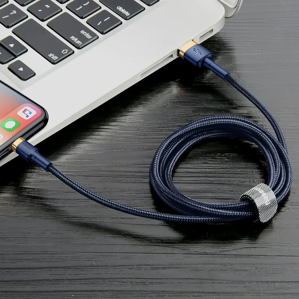 Tartós nylon USB-kábel iPhone Lightninghez, QC3.0, 1,5 A, 2 m, kék 8