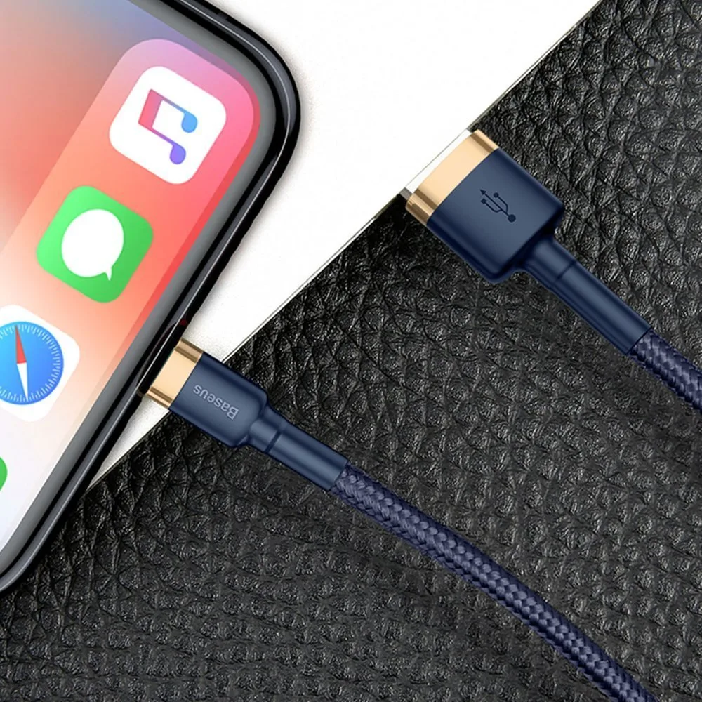 Tartós nylon USB-kábel iPhone Lightninghez, QC3.0, 1,5 A, 2 m, kék 9
