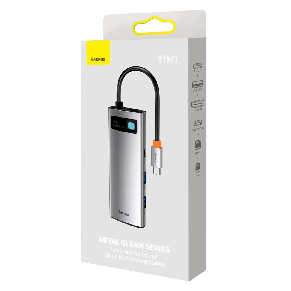 Többfunkciós 7-in-1 USB Type-C HDMI TF kártyaolvasó hub, szürke 5