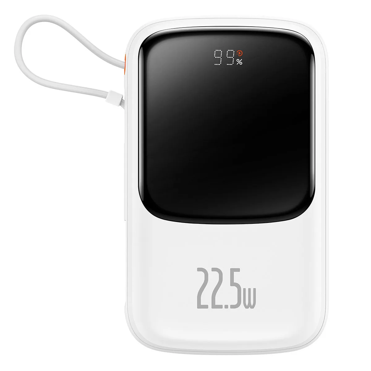 Qpow 10000 mAh-s powerbank beépített USB Type-C kábellel, 22,5 W-os gyorstöltés, fehér