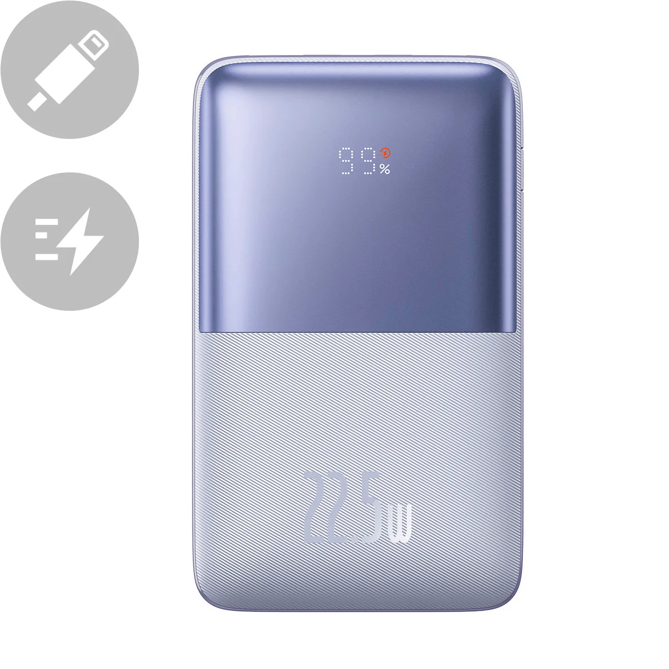 Bipow Pro 20000mAh 22,5W power bank 0,3 m-es USB-C kábellel, lila