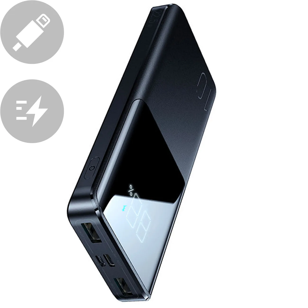 22,5 W 10 000 mAh PD QC3.0 AFC power bank, fekete