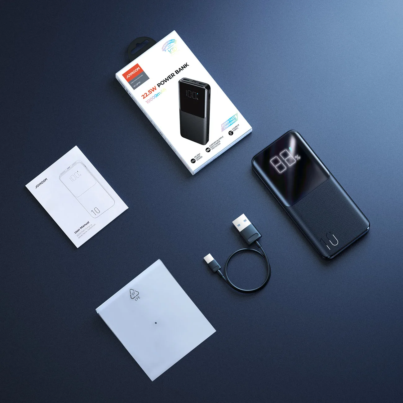 22,5 W 10000 mAh Power Bank s PD, QC3.0 i AFC, crna 10