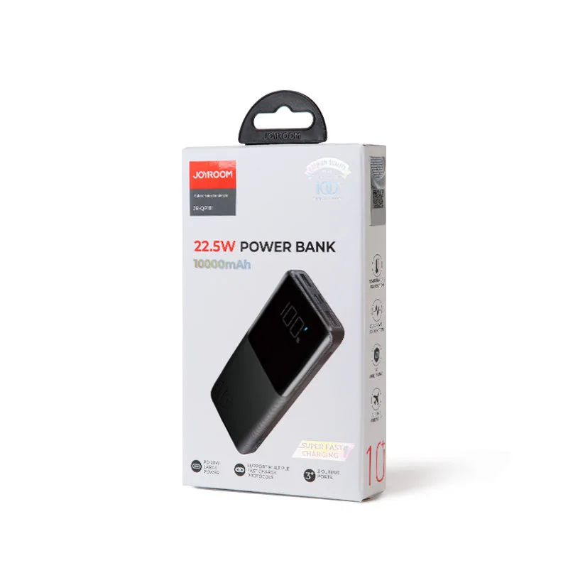 22,5 W 10 000 mAh PD QC3.0 AFC power bank, fekete