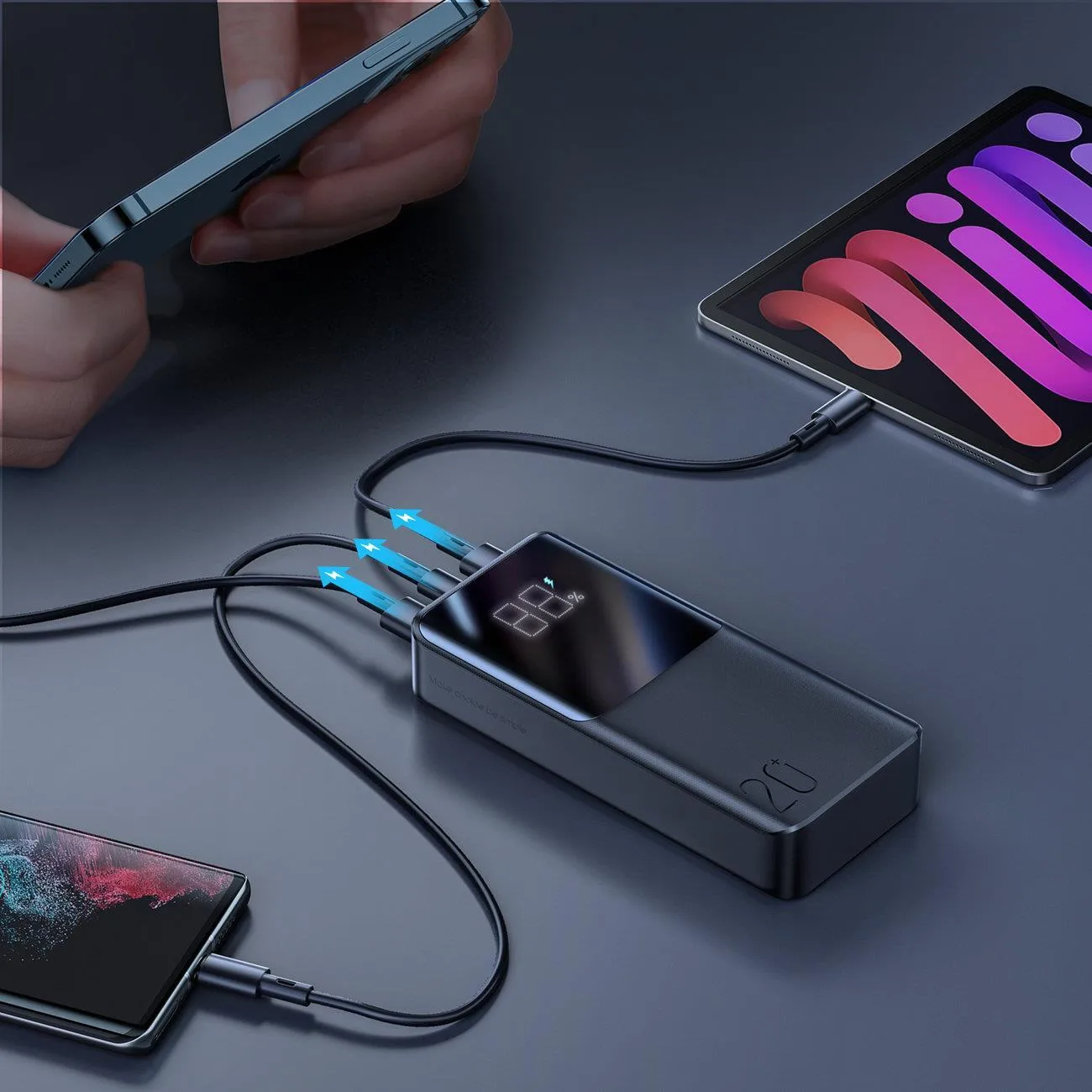 20000 mAh 22,5 W PD QC3.0 AFC Power Bank, fekete