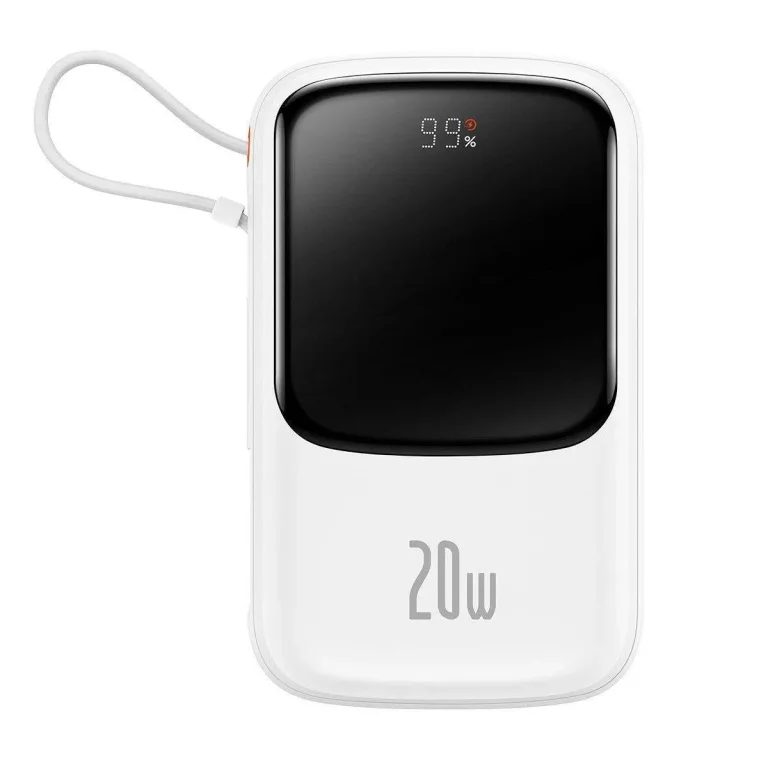 10000 mAh-s, 20 W-os QC-PD-SCP-FCP gyorstöltő power bank iPhone Lightning kábellel, fehér