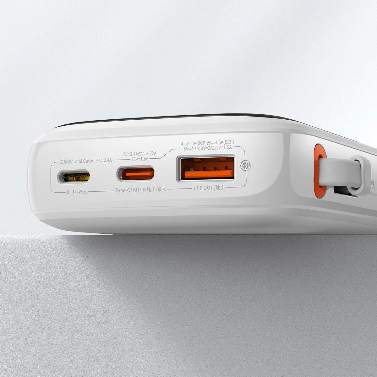 10000 mAh-s, 20 W-os QC-PD-SCP-FCP gyorstöltő power bank iPhone Lightning kábellel, fehér 10