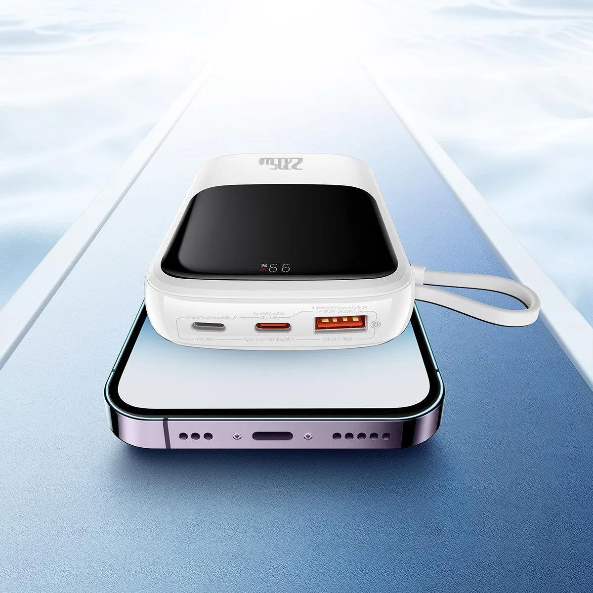 10000 mAh-s, 20 W-os QC-PD-SCP-FCP gyorstöltő power bank iPhone Lightning kábellel, fehér 11