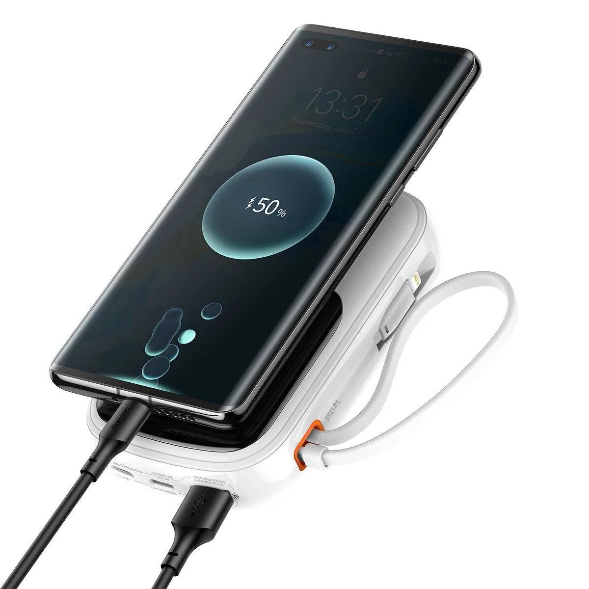 10000 mAh-s, 20 W-os QC-PD-SCP-FCP gyorstöltő power bank iPhone Lightning kábellel, fehér