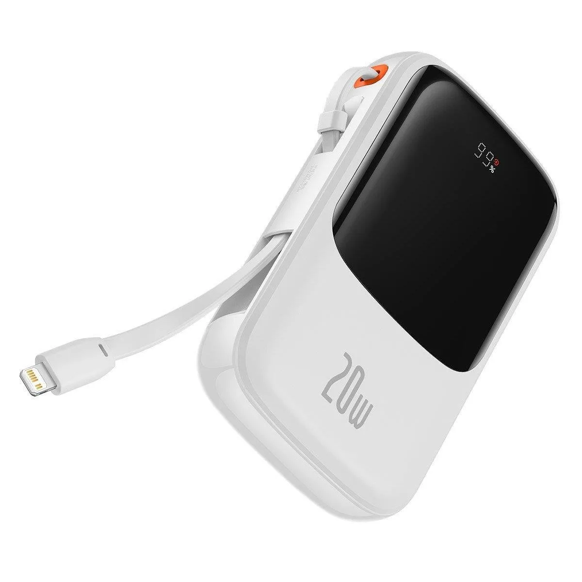 10000 mAh-s, 20 W-os QC-PD-SCP-FCP gyorstöltő power bank iPhone Lightning kábellel, fehér 6