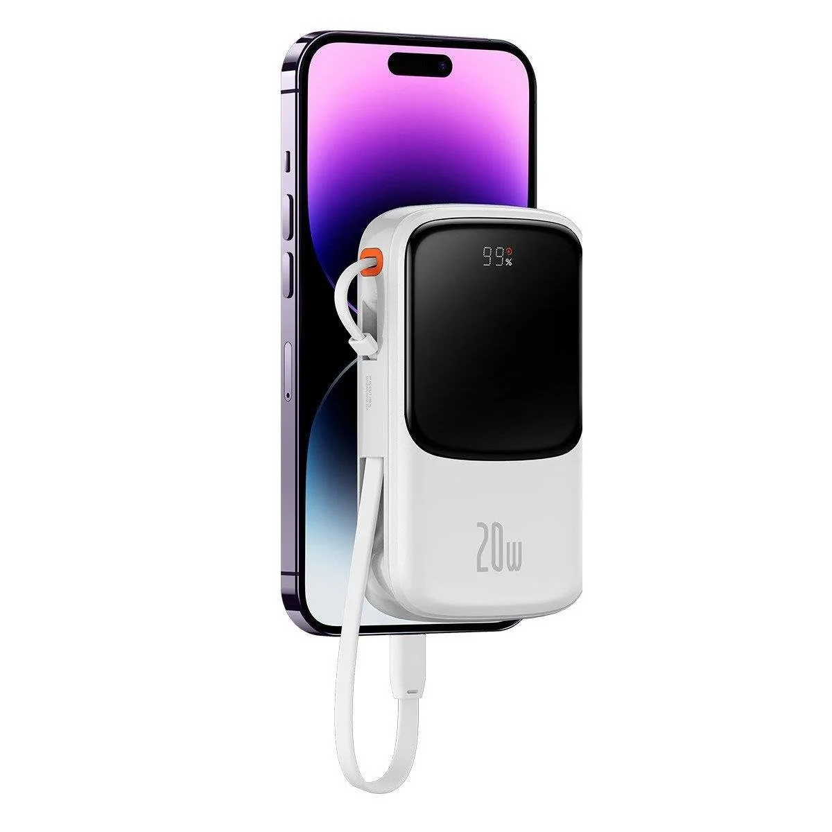 10000 mAh-s, 20 W-os QC-PD-SCP-FCP gyorstöltő power bank iPhone Lightning kábellel, fehér 7
