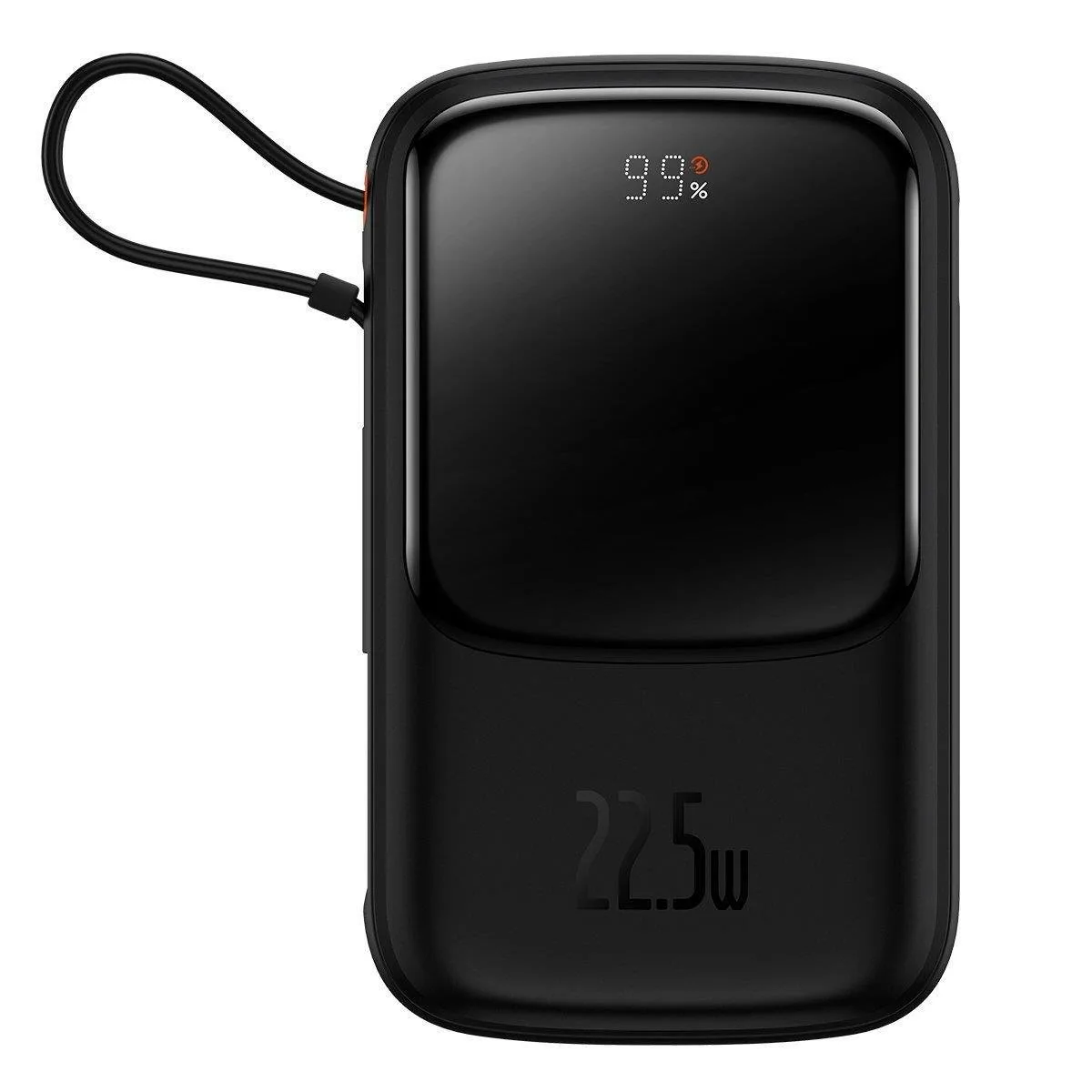 10000 mAh-s, 22,5 W-os QC-PD-SCP-FCP gyorstöltő power bank USB-C kábellel, fekete