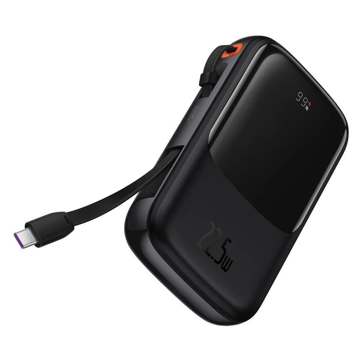 10000 mAh-s, 22,5 W-os QC-PD-SCP-FCP gyorstöltő power bank USB-C kábellel, fekete 5