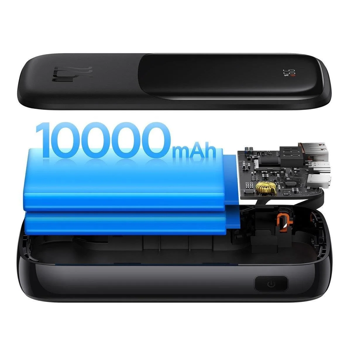 10000 mAh-s, 22,5 W-os QC-PD-SCP-FCP gyorstöltő power bank USB-C kábellel, fekete 7
