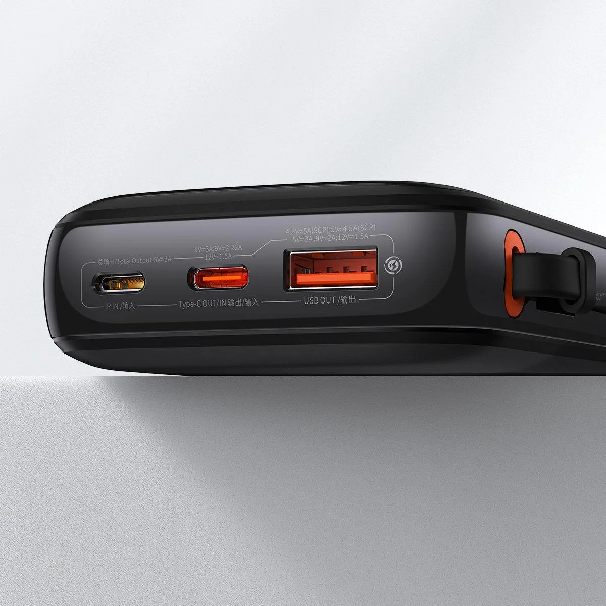 10000 mAh-s, 22,5 W-os QC-PD-SCP-FCP gyorstöltő power bank USB-C kábellel, fekete 9