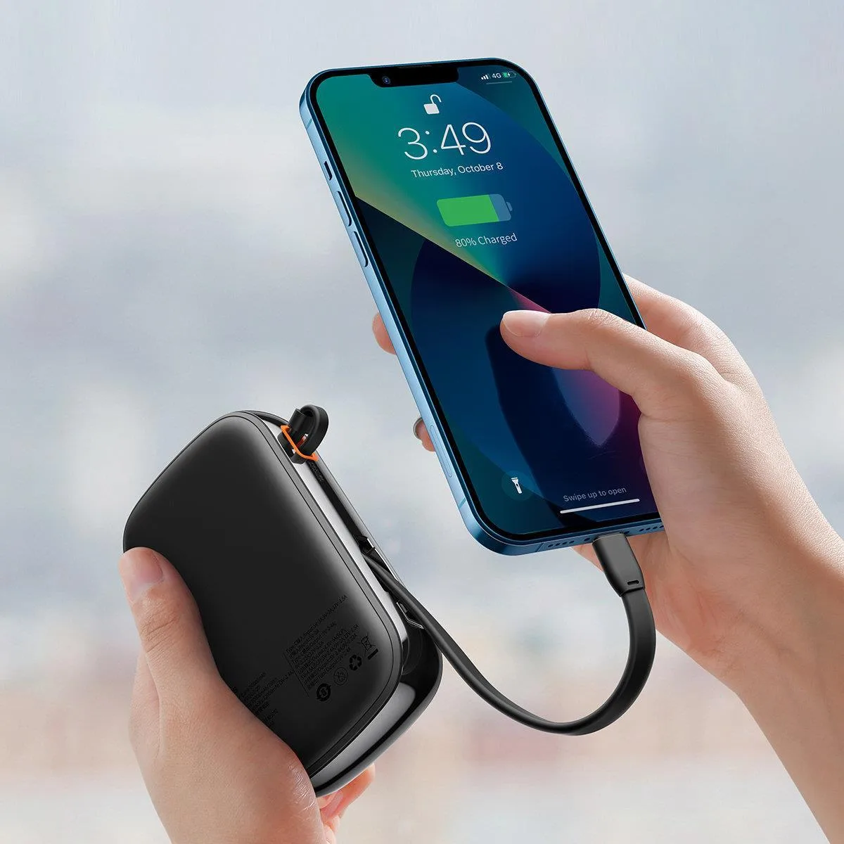 Baterie externă de 20000 mAh cu încărcare rapidă QC-PD-SCP-FCP de 20 W, cu cablu Lightning pentru iPhone, negru 10