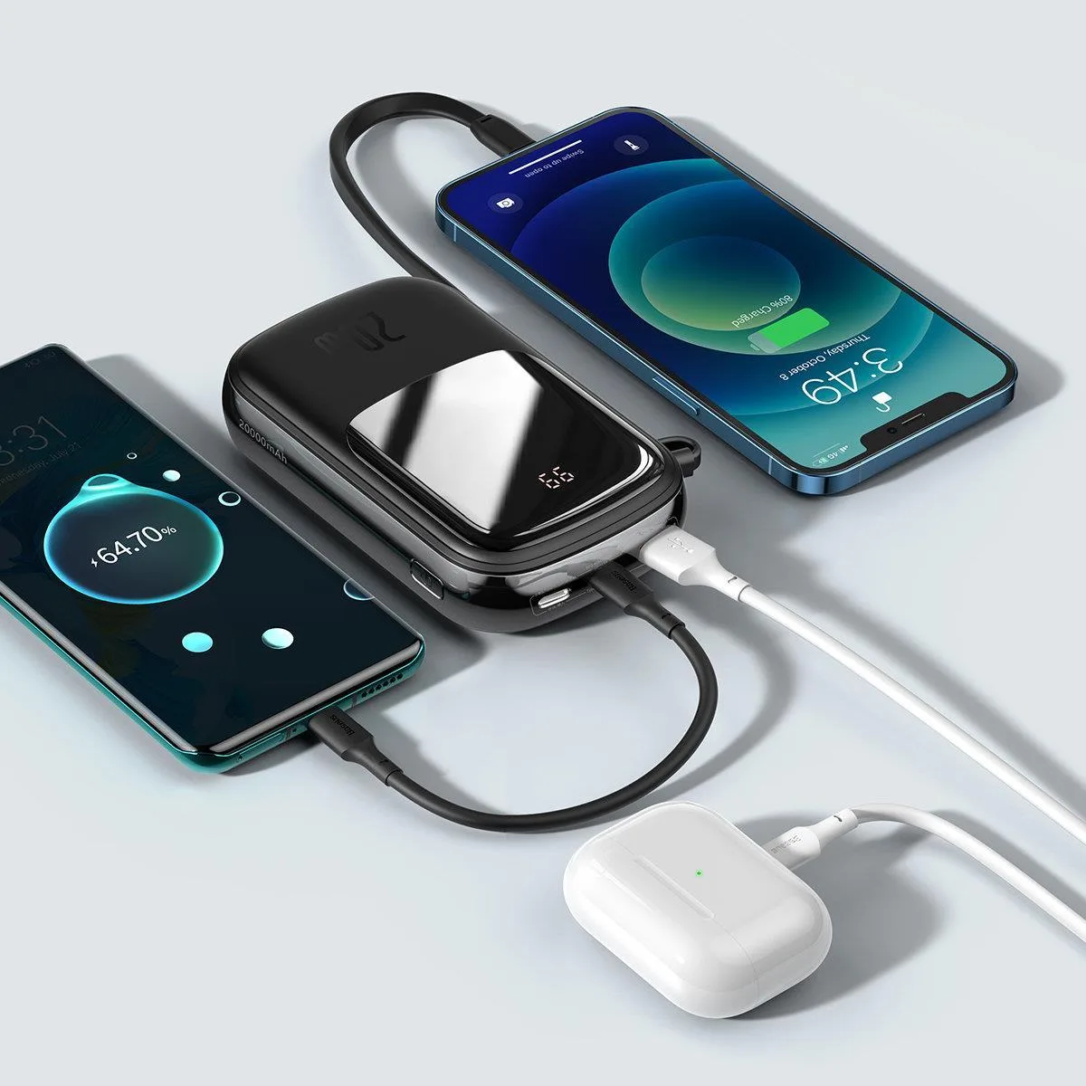Baterie externă de 20000 mAh cu încărcare rapidă QC-PD-SCP-FCP de 20 W, cu cablu Lightning pentru iPhone, negru 8