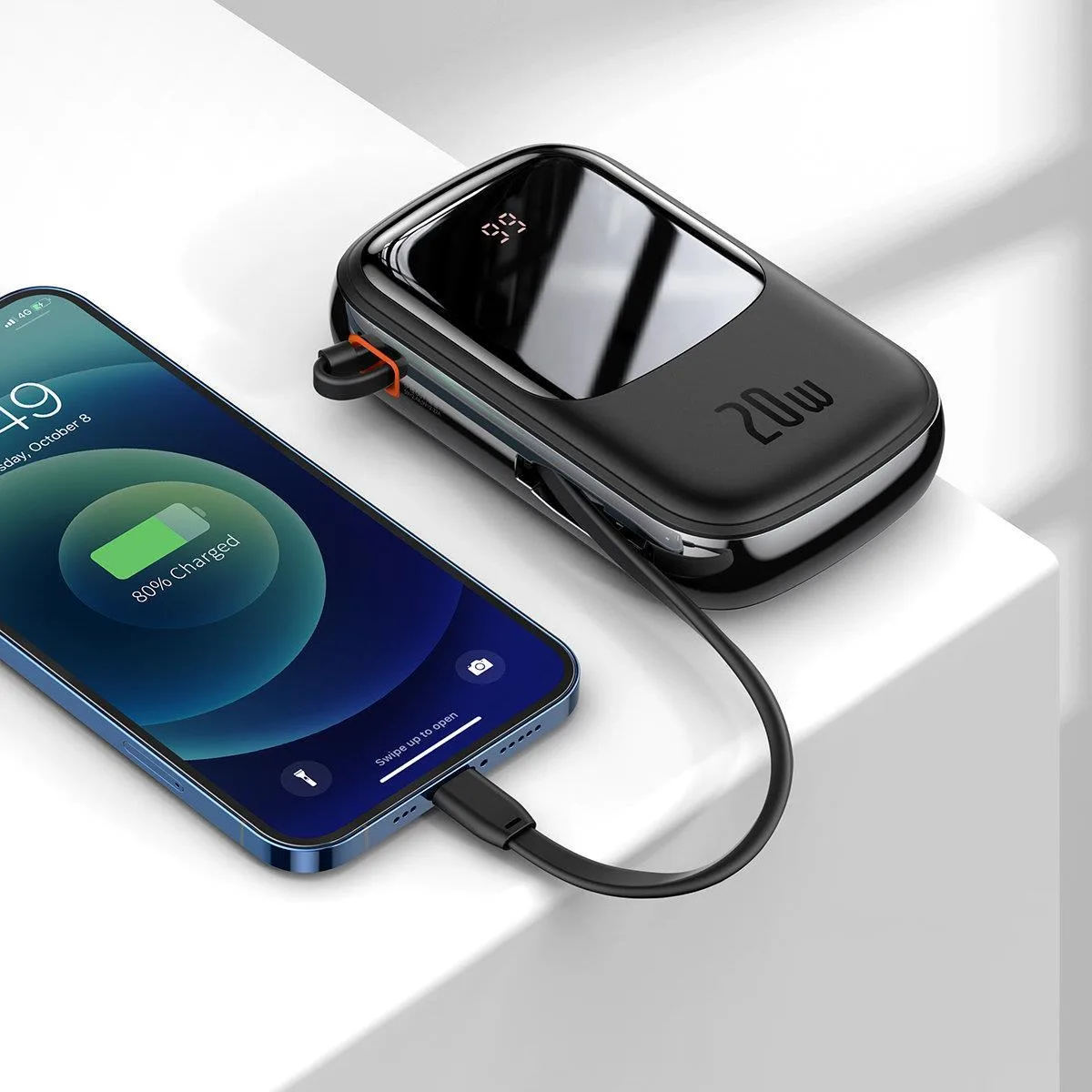 Baterie externă de 20000 mAh cu încărcare rapidă QC-PD-SCP-FCP de 20 W, cu cablu Lightning pentru iPhone, negru 9