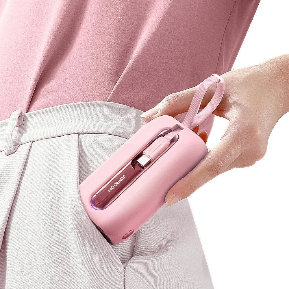 Power bank Colorful Series de 10000 mAh, 22,5 W, cu cabluri USB-C și iPhone Lightning, roz 10