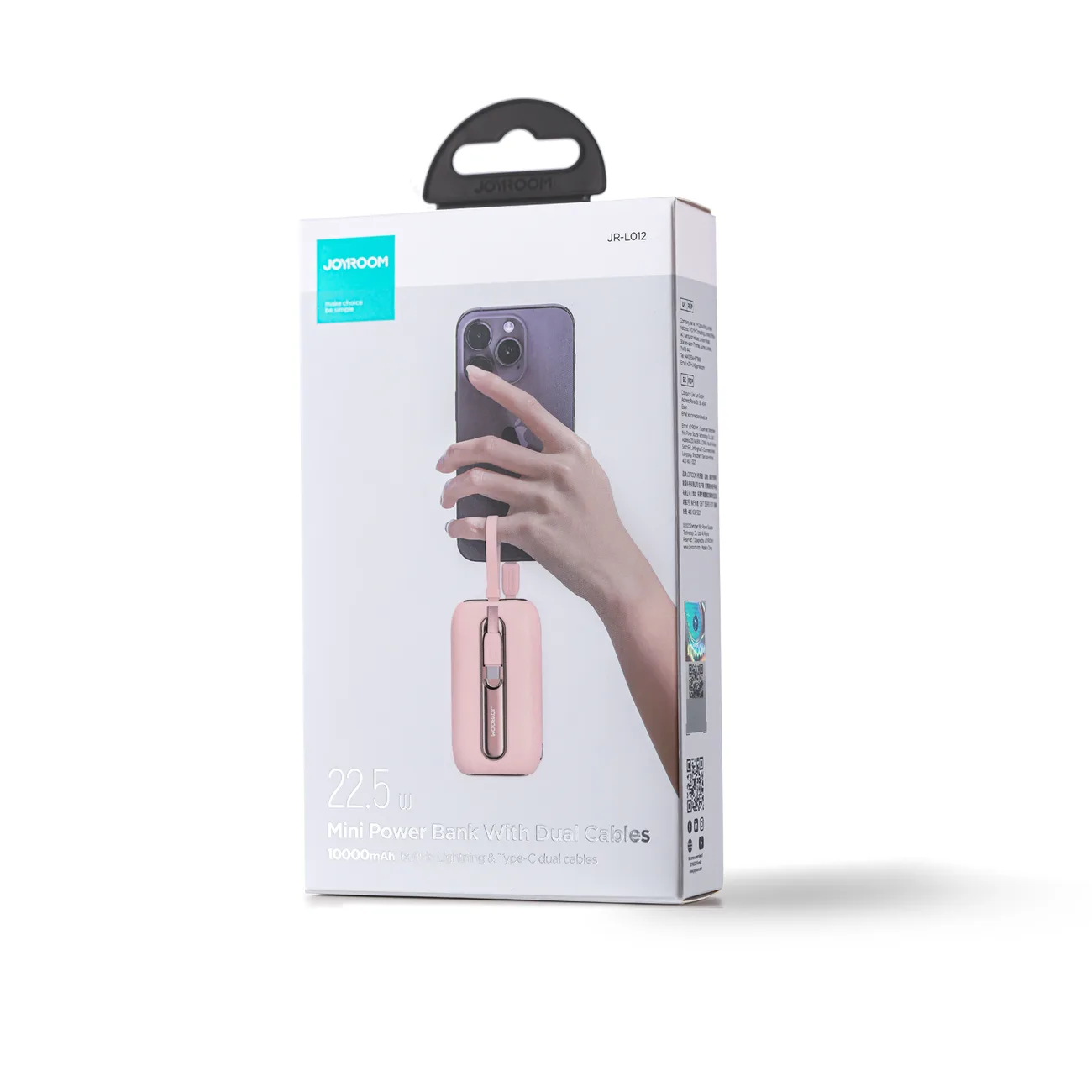 Power bank Colorful Series de 10000 mAh, 22,5 W, cu cabluri USB-C și iPhone Lightning, roz 4